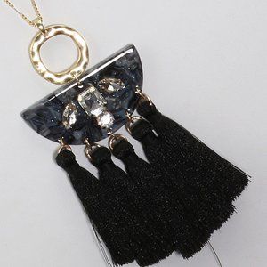 Boho Style Necklace & Earrings Rhinestones Tassels